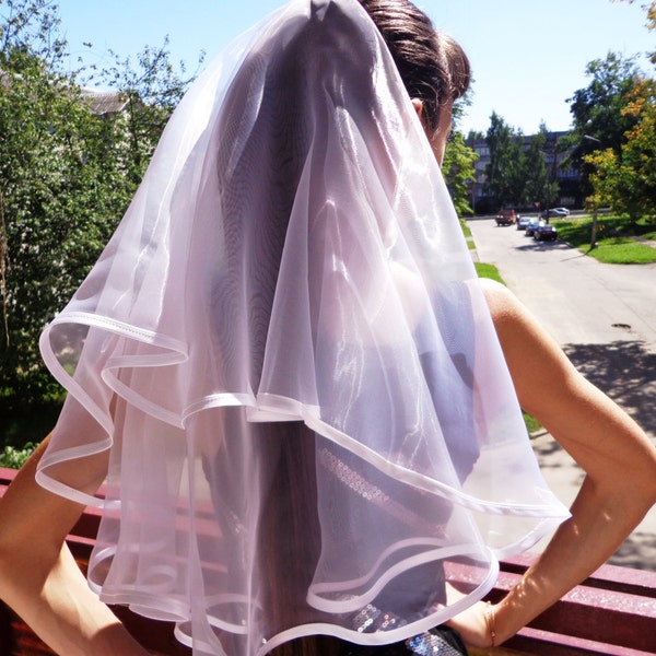 Bachelorette party Veil 2-tier white, long length. Bridal shower veil, bachelorette veil, wedding veil, hen party veil, bachelorette idea