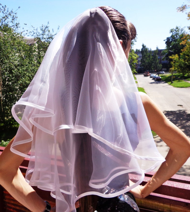 bachelorette idea Bridal shower veil hen party veil long length bachelorette veil Bachelorette party Veil 2-tier white wedding veil