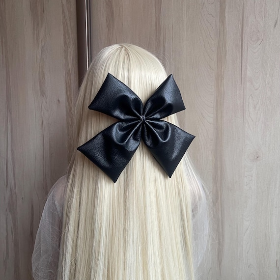 Black Leather Bow Hair Clip Hair Bow Cute Hair Clip Bow Hair