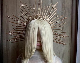 Gold Halo Krone. Halo Stirnband, Göttinnen Krone Halo Krone Tiara, Met Gala Krone, Braut Kopfschmuck, Hochzeit Boho Krone, Feenkrone