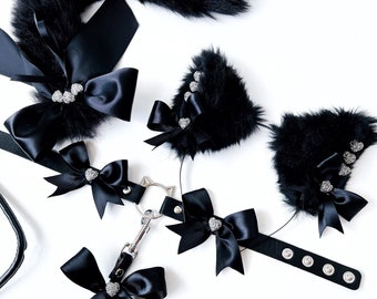Black cat tail. Woman Cat ears. Cat tail and ears. Kitten collar with leash for Pet play Tail kitten costume Woman cat costume Kitty cosplay