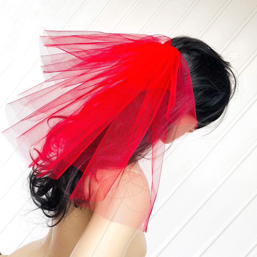 Red Bachelorette Party Veil 2tier, Short Length. Bride Veil