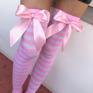 Pink bow girl stockings. Romantic pink stockings with bow. Adult game lingerie. Princess lingerie Beautiful lingerie Kitty Lolita