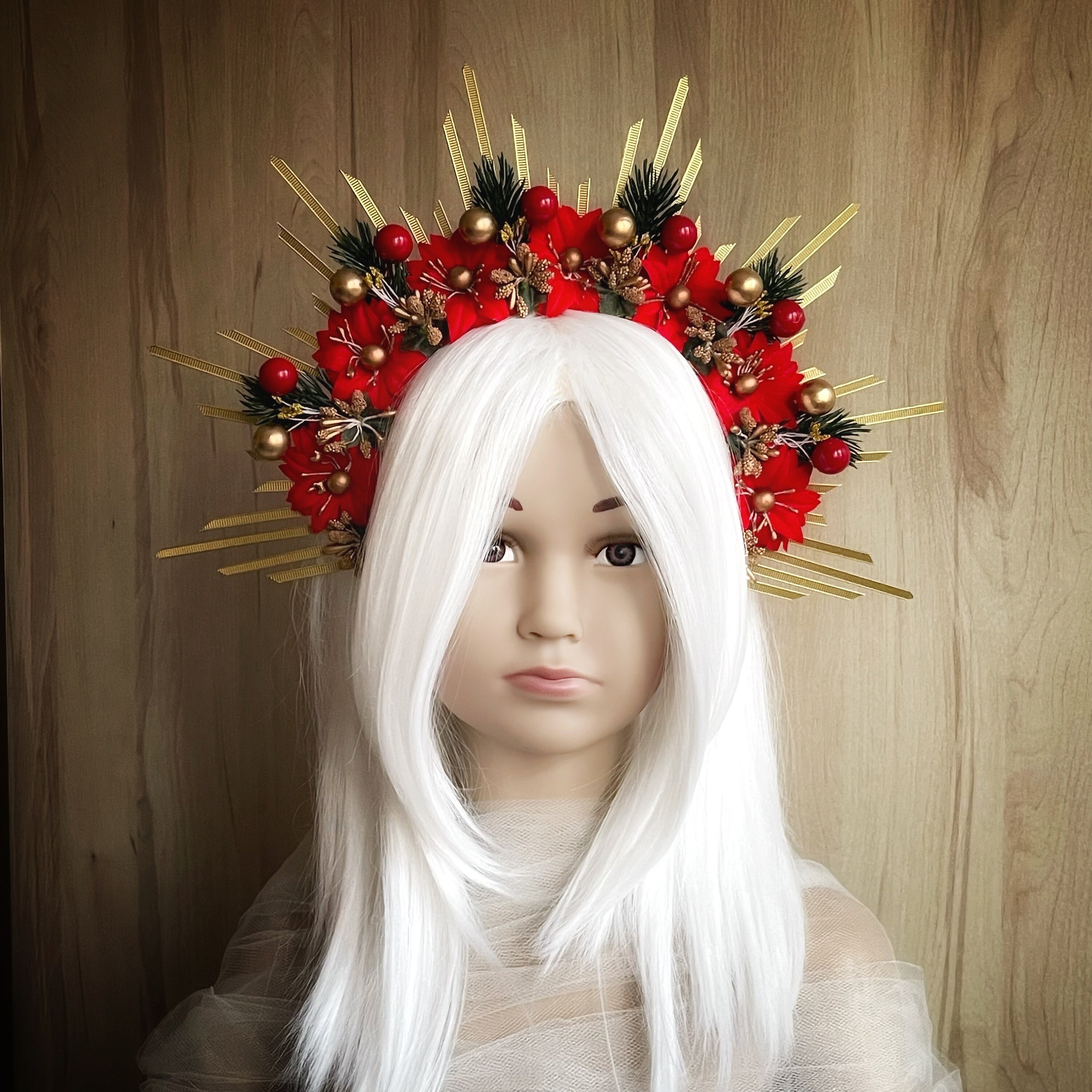 Christmas Halo Crown Red Christmas Headband Christmas Poinsettia
