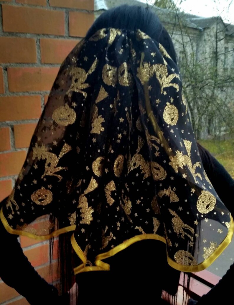 Halloween party Veil black with gold decoration halloween Etsy