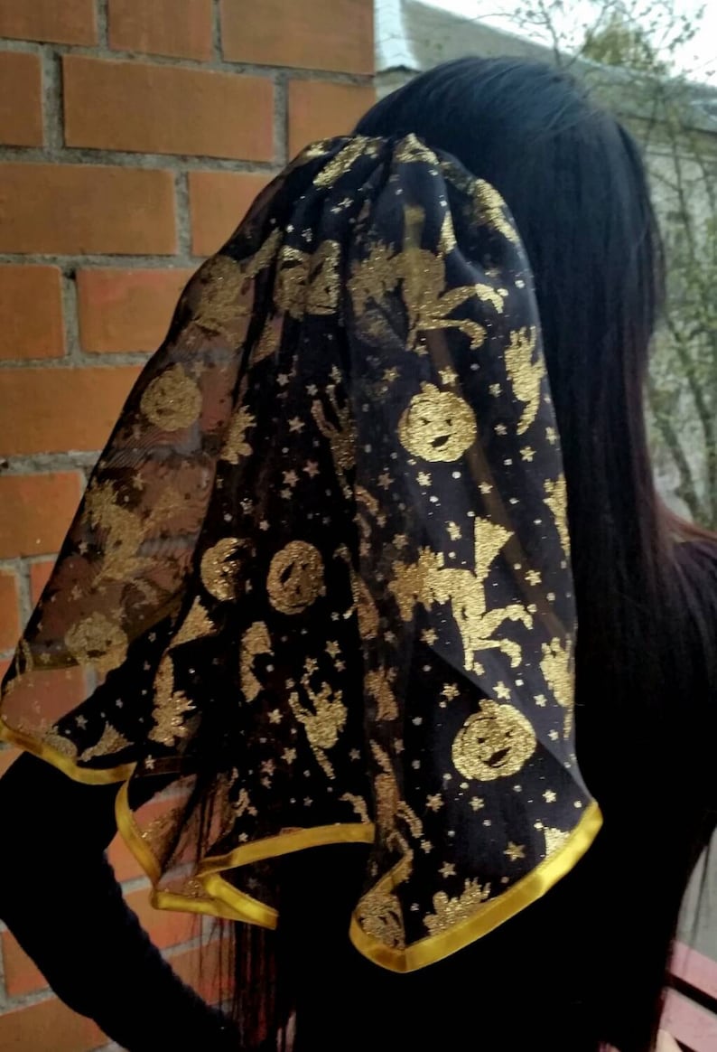Halloween party Veil black with gold decoration halloween Etsy