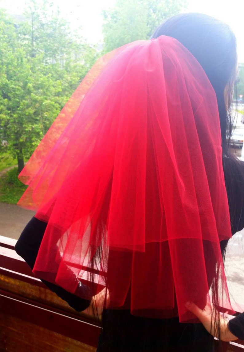 Lydia Deetz Halloween costume veil Halloween party Veil 2-tier red long length Bachelorette veil Halloween night Halloween costume idea