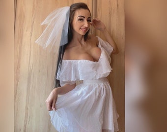 Voile De Mariée LED Avec 50 Clips - Court Et Doux - Pour Photos, Demande En Mariage, EVJF - Tulle Blanc