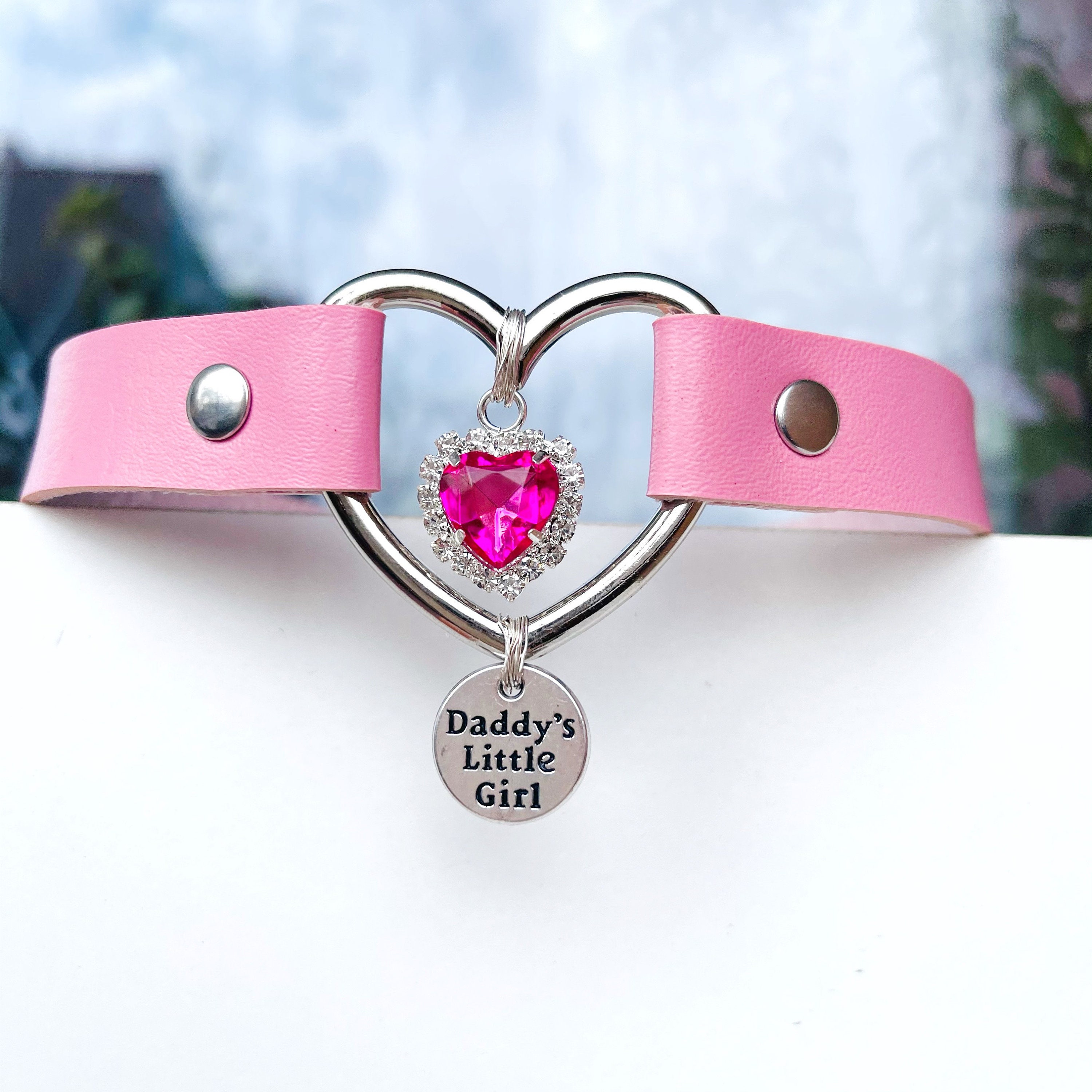 Pink choker. Daddys girl choker. DDLG. Lolita. Faux Leather Etsy