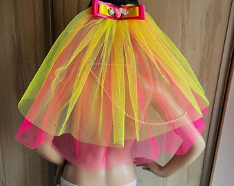 Colourful candy Bachelorette party Veil Bright hot pink and yellow bridal veil Bachelorette veil, bride to be veil wedding veil hen party