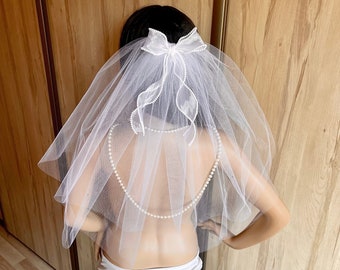 Brautschleier weiß mit Perlen Schleife für Junggesellinnenabschied Hochzeitsschleier Braut Kopfschmuck Bach Accessoires Glamour Henne Schleier RIESIGE SORTIMENT