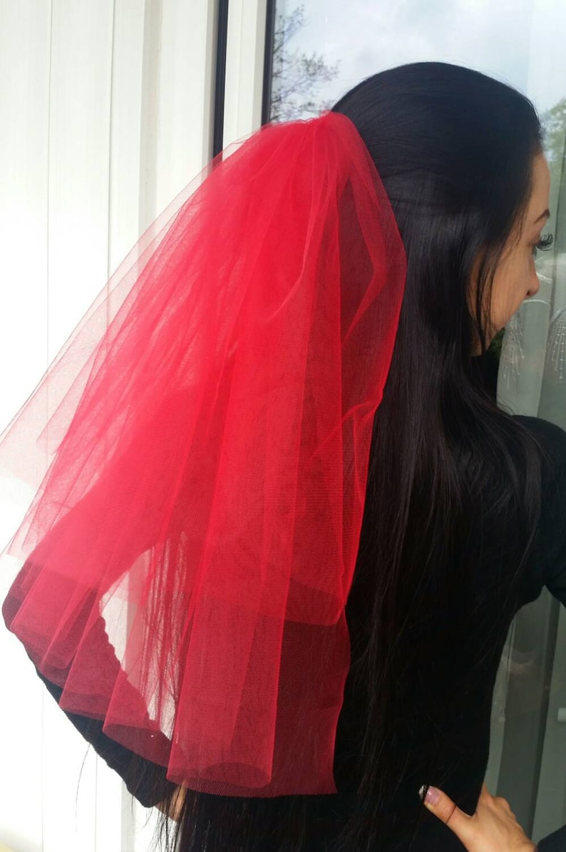 Lydia Deetz Halloween costume veil Halloween party Veil 2-tier red long length Bachelorette veil Halloween night Halloween costume idea
