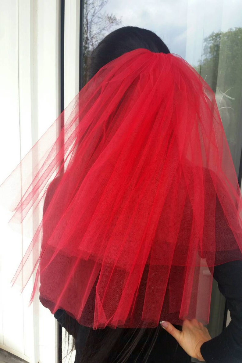 Lydia Deetz Halloween costume veil Halloween party Veil 2-tier red long length Bachelorette veil Halloween night Halloween costume idea