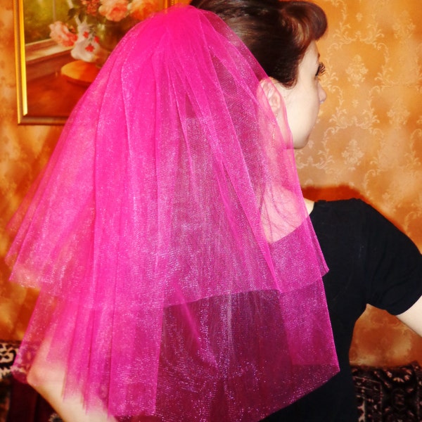 Brautschleier für einen Junggesellenabschied, Henne-Partei, Schleier für Henneparty,  Hochzeit, Handarbeit rosa 2-lagig