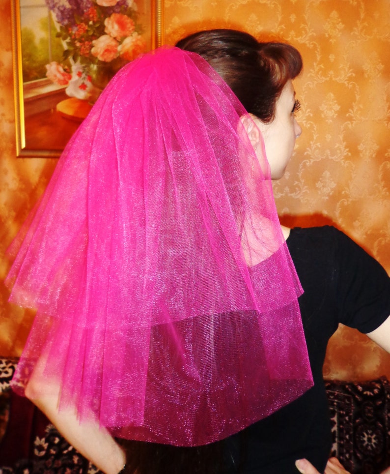 Brautschleier für einen Junggesellenabschied, Henne-Partei, Schleier für Henneparty, Hochzeit, Handarbeit rosa 2-lagig image 1