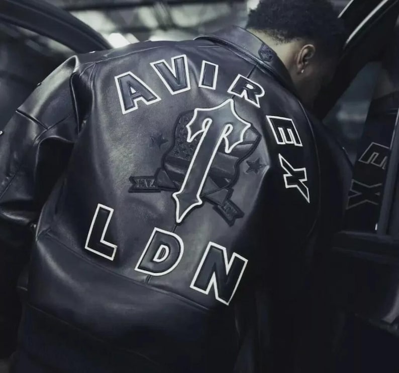 Men Avirex LDN Black Real Bomber American Flight Jacket Leather Jacket for Men Gift, Avirex Cafe Racer Leather Biker Jacket image 1