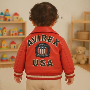 Kids Avirex Icon Lederjacke, Bomber American Fliegerjacke für 2-12 Jahre Kinder