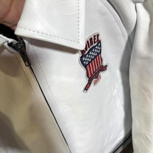 Avirex USA Cropped Icon White Leather Jacket Women’s Bomber Jacket Genuine Cowhide Varsity Style Streetwear Fashion Jacket Gift for Her image 4
