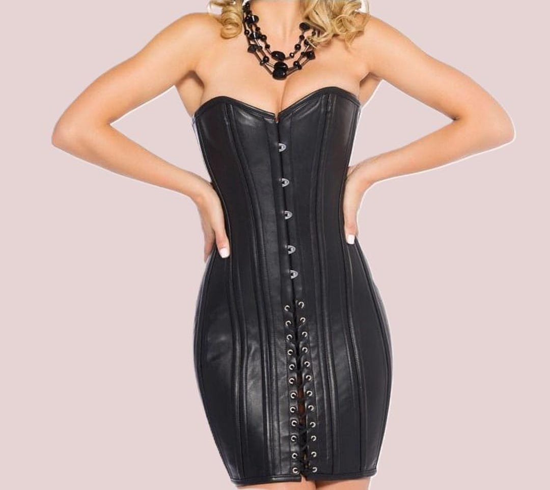 real leather corset dress Women's Dress, Black Leather Bustier Mini Dress, Gothic Strapless Bodycon Dress, Lace up Corset Outfit EOSS_DEC25_ALL 60%