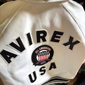 Avirex USA Cropped Icon White Leather Jacket Women’s Bomber Jacket Genuine Cowhide Varsity Style Streetwear Fashion Jacket Gift for Her image 2