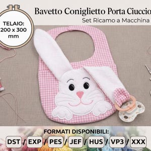 ITH Bib with 3D Ears and Pacifier Clip | Embroidery Files for Large Hoops (200x300 mm)