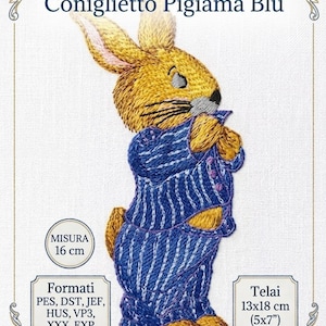 Coniglietto Pigiama Blu – Ricamo Dettagliato 16 cm – File Multiformato