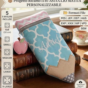 Trousse à crayons brodée à la machine ITH File - Lot de 5 tailles (4x4 à XL) - Projet facile à réaliser dans le cadre avec fermeture éclair - Idée cadeau pour enseignants