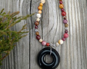 Mookaite beaded necklace with wine bottle pendant