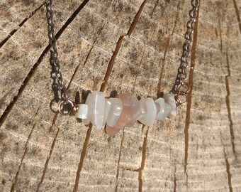 Peach moonstone and copper necklace ooak