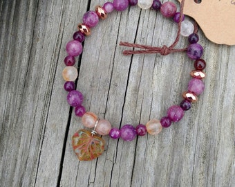 Lepidolite quartz and rose gold hematite stretch bracelet