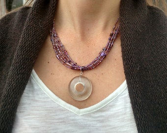 Purple beaded Recycled Wine Bottle Necklace