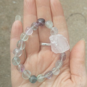 Rainbow fluorite and rose quartz bracelet OOAK