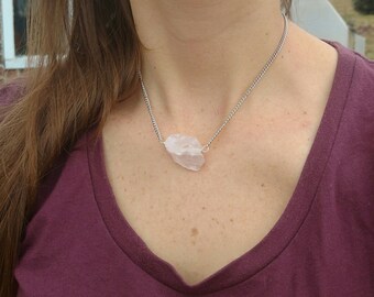 Raw rose quartz necklace ooak