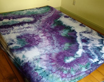 Purple and Teal Hand Dyed Organic Cotton Sheet Set Ice Dyed Sheets