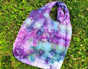 Boho tie dye ice dye bags teal purple blue