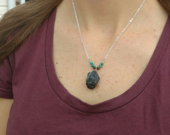 Black tourmaline and chrysocolla necklace ooak