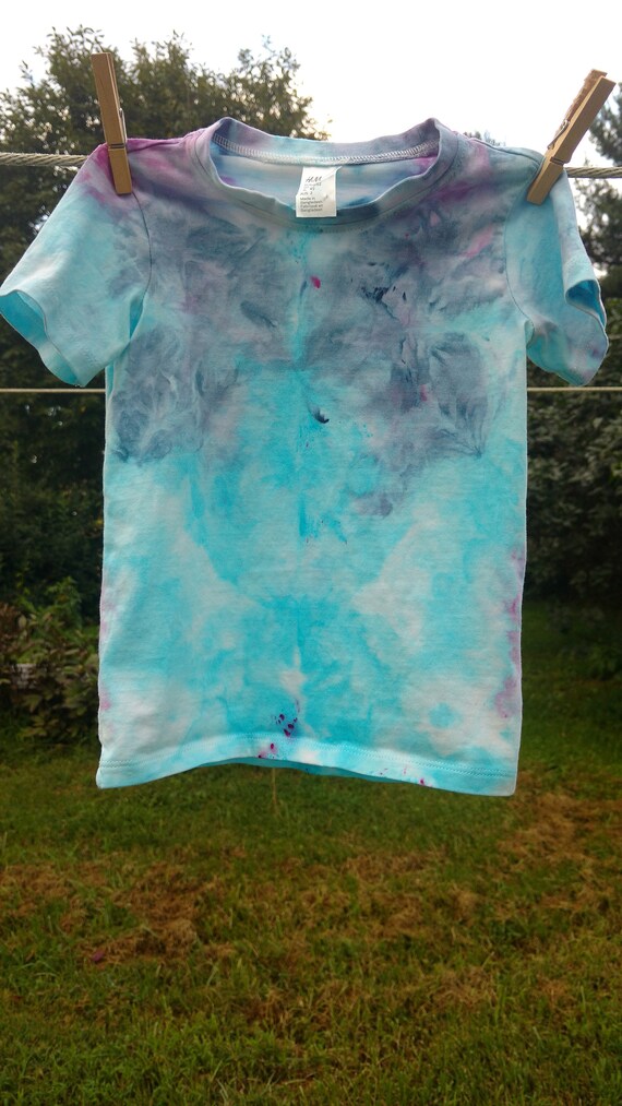 Hand dyed organic cotton toddler t shirt 2t turquoise indigo pink