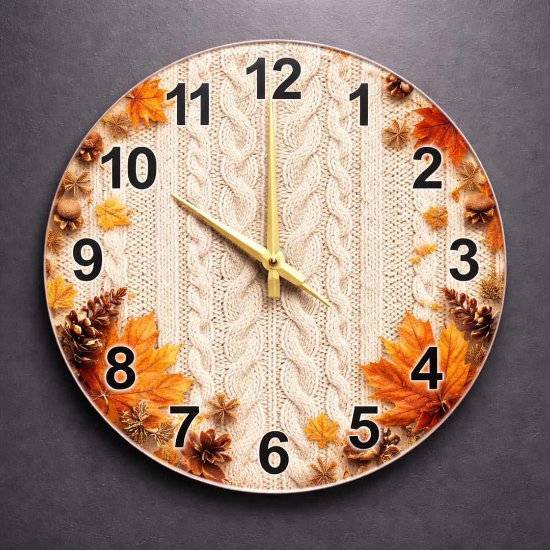 Knitted Clock Sweater Knit Glass Wall Clock | Autumn Leaves, Hygge Home Decor - Etsy