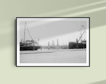 Hafen von Barcelona ca. 1930, historische Schwarz-Weiß Fotografie als Poster in verschiedenen Größen