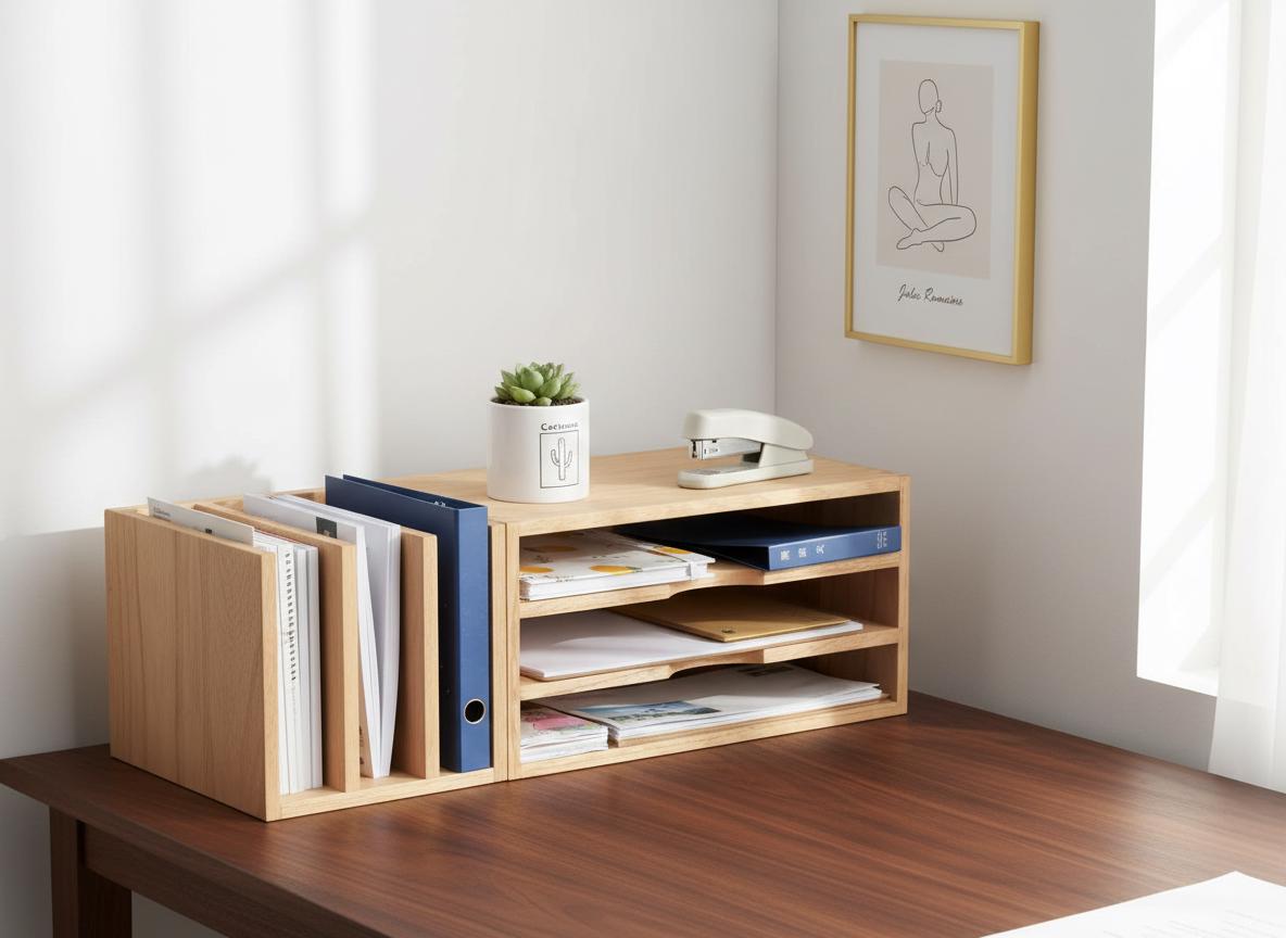 Wooden Desktop Organizer With 3 Tier Letter Trays, Natural Wood Paper ...