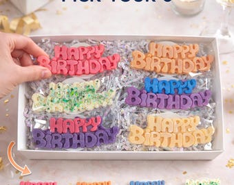 Choisissez 6 cires fondantes Happy Birthday | Lot de cire de soja fondante personnalisée | Créez votre propre coffret parfumé | Fondants de cire cadeau d'anniversaire pour réchaud | Maison faite main