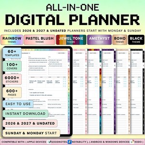 2026 2027 Digital Planner, Goodnotes Planner, Hyperlinked iPad Planner, Daily Weekly Monthly Journal, Undated PDF