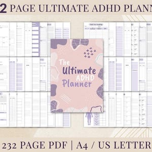 May include: A 232-page ADHD planner with a soft pink cover featuring the text "The Ultimate ADHD Planner." The planner includes daily, weekly, and other planning pages. The top of the image reads "232 PAGE ULTIMATE ADHD PLANNER."