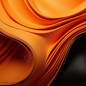 May include: Abstract image featuring layered orange paper with curved edges, creating a wave-like pattern. The design has a gradient effect, transitioning from light to dark orange, with a black background on the right side. The text "Go with The Flow" is visible.