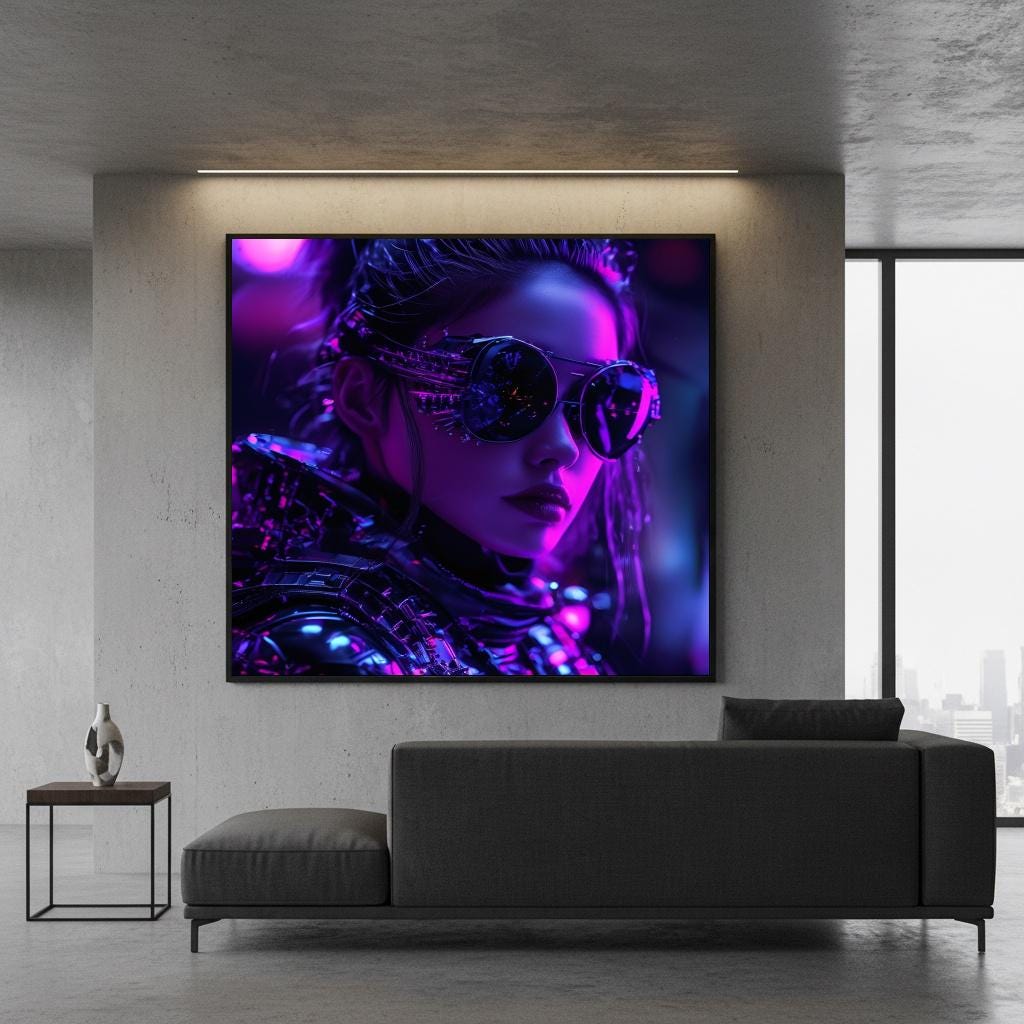 Cyberpunk Neon Woman Art Print, Futuristic Goggles Sci-fi Digital ...