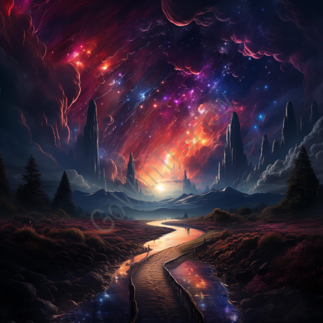 Fantasy Cosmic Landscape Art Print, Mystical Nebula Wall Art ...