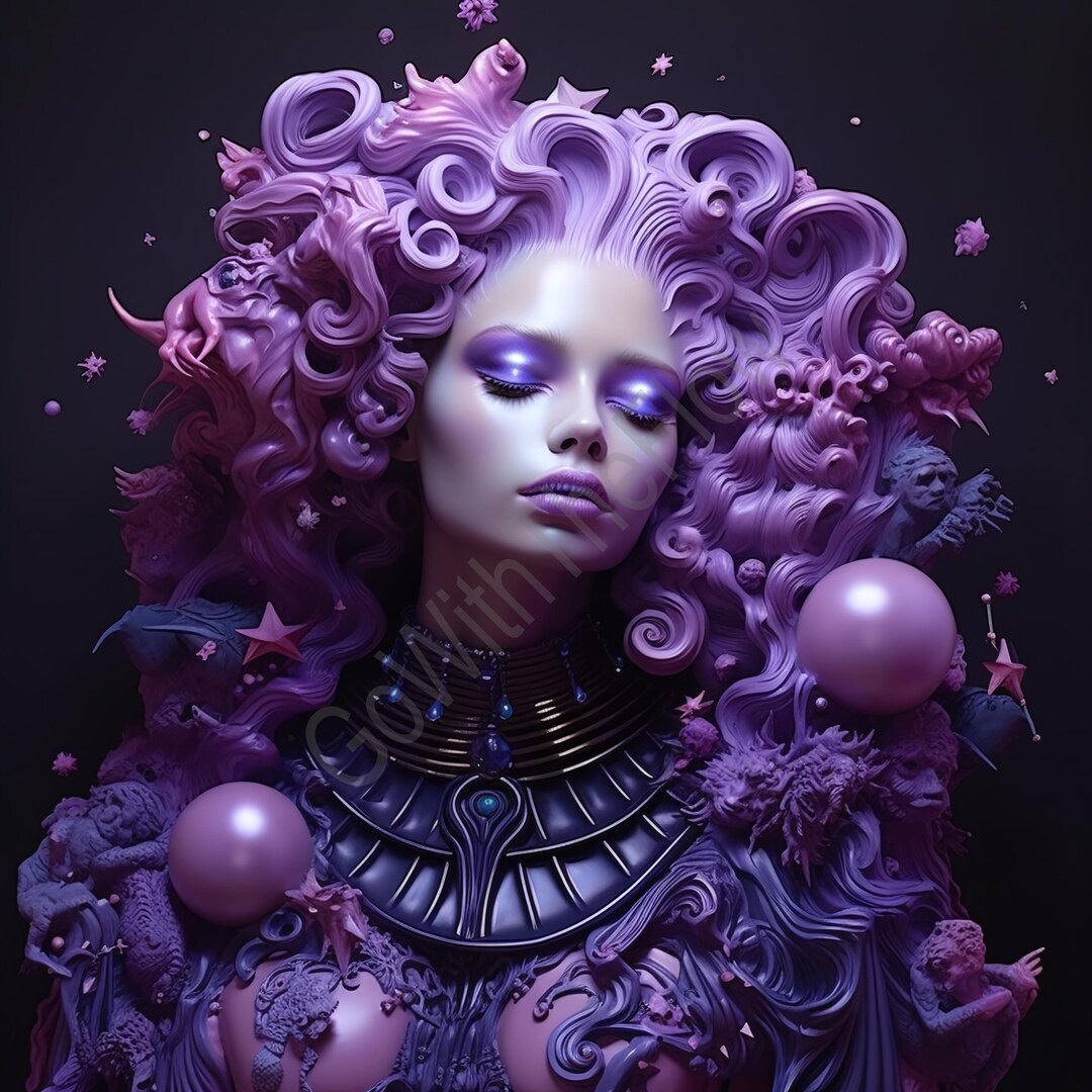 Ethereal Purple Goddess AI Art Print, Surreal Fantasy Wall Decor ...