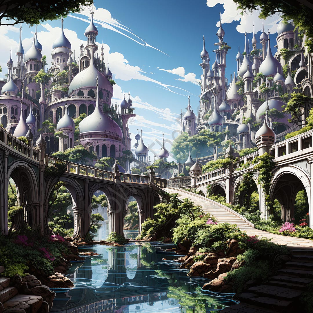 Fantasy City Art Print, Elven Realm Landscape, Fairytale Architecture ...