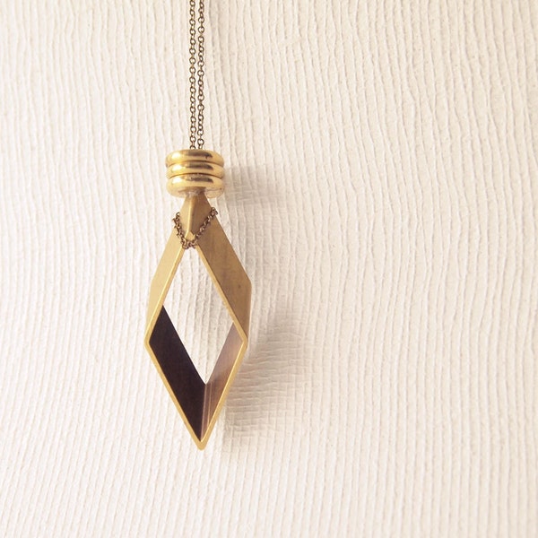 Geometric Necklace : Rhombus Pendant with Brass Disc Necklace
