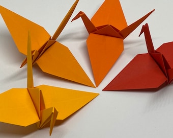 100 Origami Kraniche - Deutsches Papier - Rot / Orange